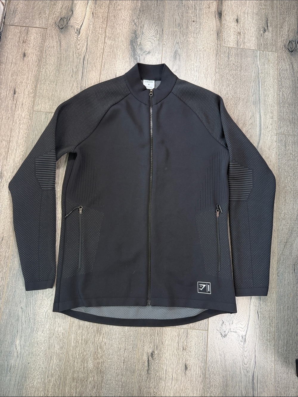 Gymshark Black Full-Zip Training Jacket with Textured Panels